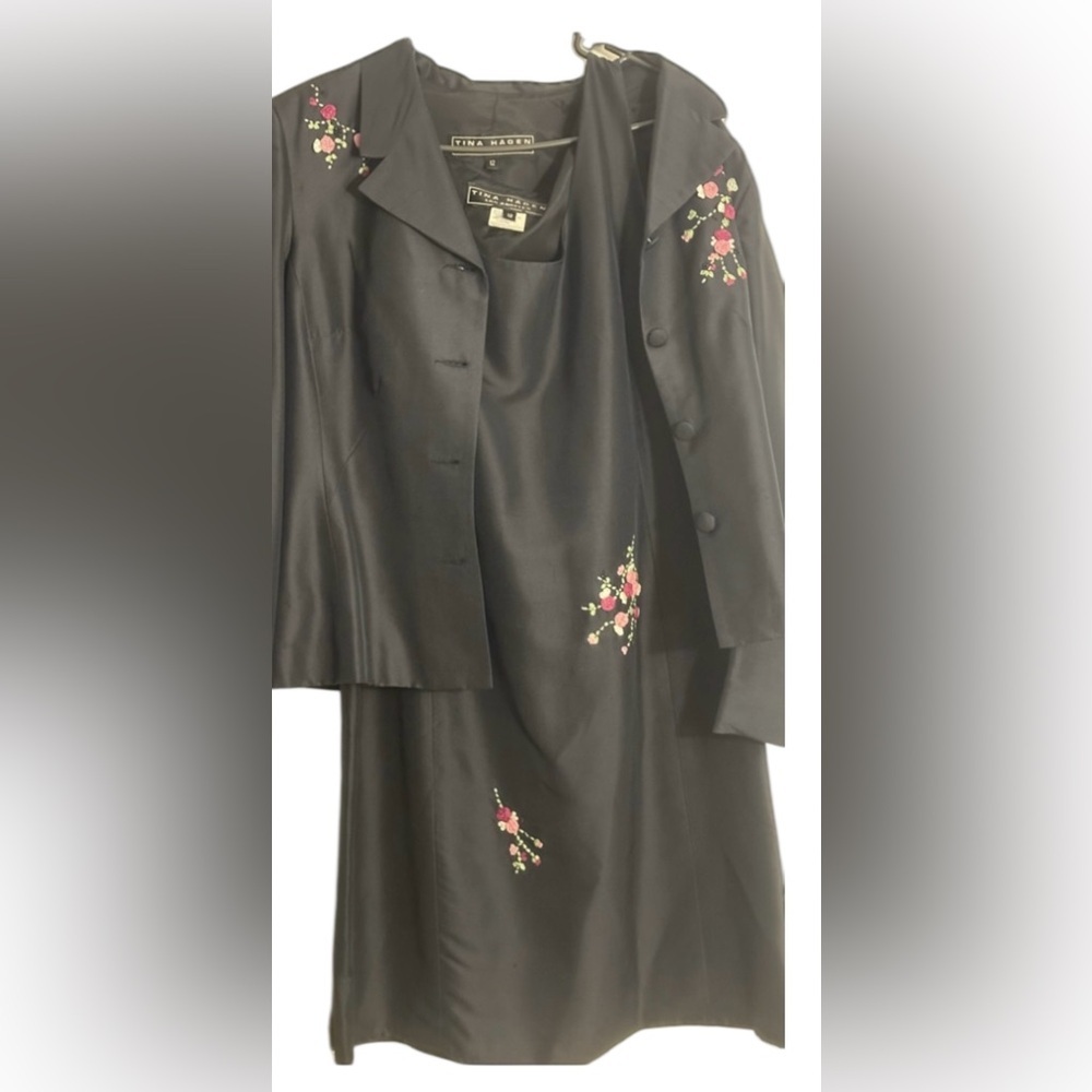 Tina Hagen L A SILK Vintage Dress Suit Embroidered Sz12 Formal Wedding guest - Picture 5 of 16